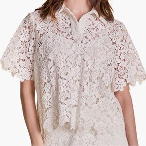 White/Ivory Floral Lace Short-Sleeve Top